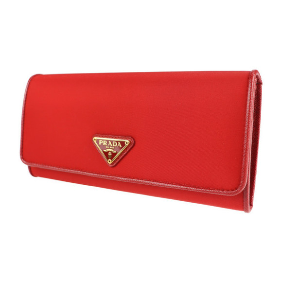Prada Nylon Wallet Leather Red Long - Picture 1 of 9